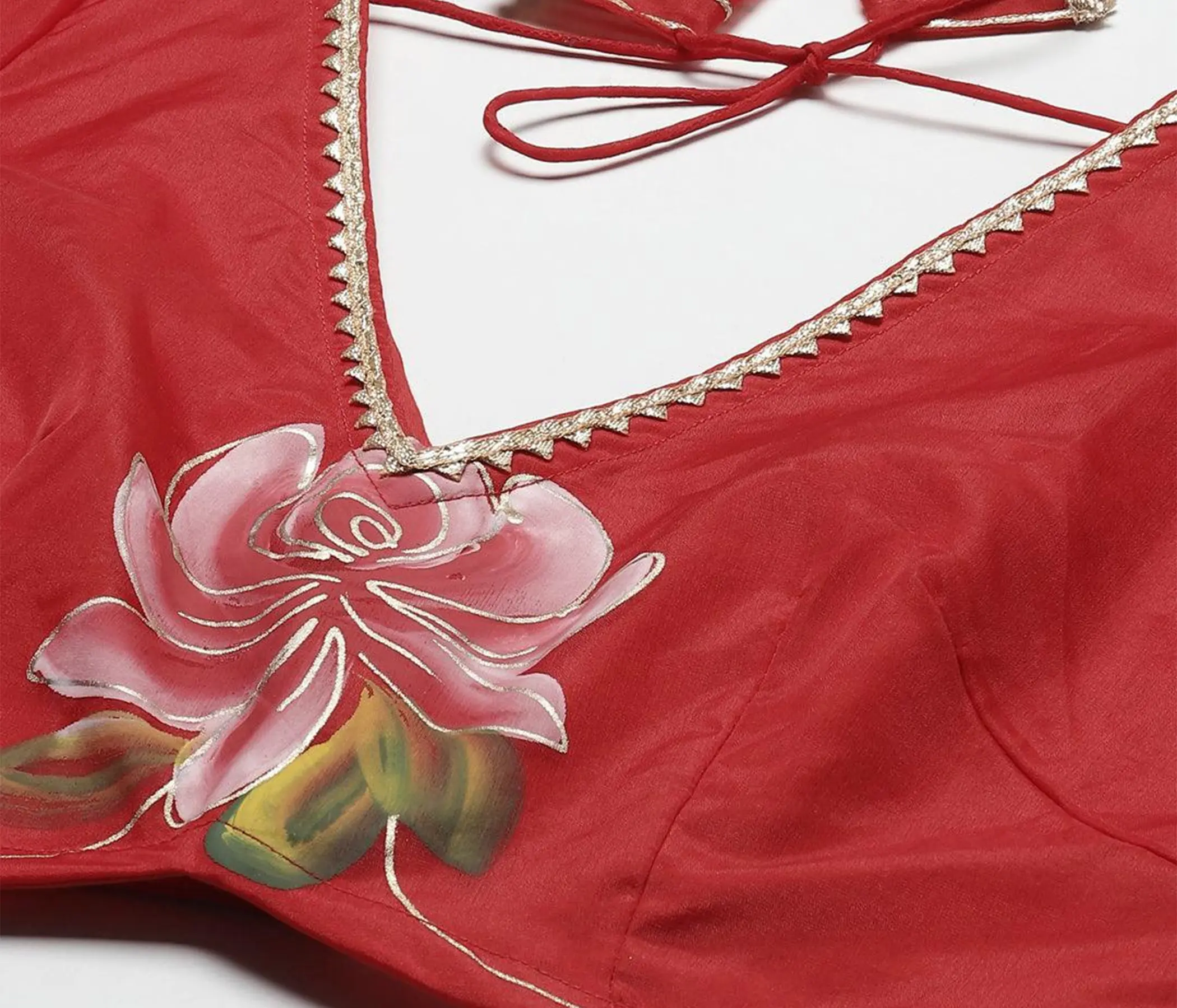 Red Hand Painted Organza Lehenga Set complete your traditional indian wedding clothes collection